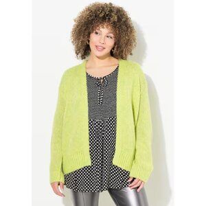 Ulla Popken Wool Blend Green Open Shape Cardigan